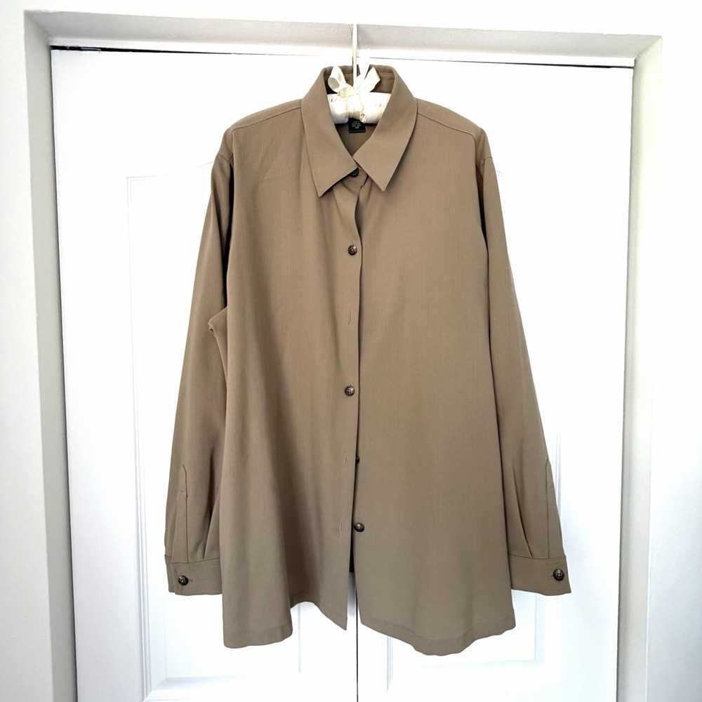 Lauren Ralph Lauren 100% Wool Shirt Jacket Womens 18W Beige Button Up - Picture 2 of 11